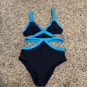 Aerie Navy and Blue One-Piece Cut Out Swimsuit